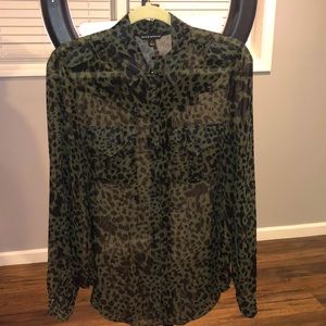 Sheer Dark Green Leopard Print blouse